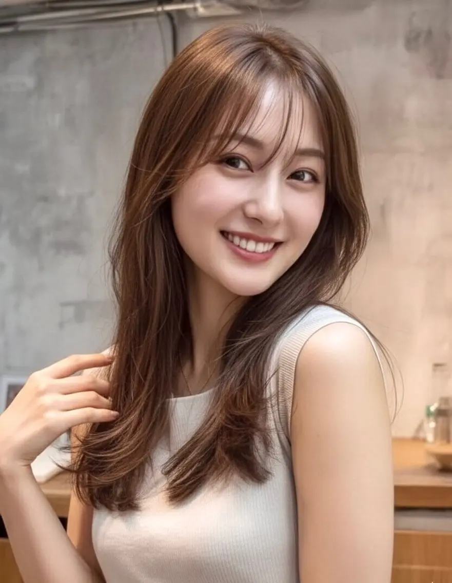 ロング ロングレイヤー くびれヘア ヨシンモリ 韓国風ヘア レイヤーカット 藤田大夢 /liberte高崎のヘアスタイル