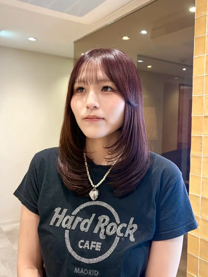ミディアム カラー ミディアムレイヤー ブリーチ ケアカラー ラベンダーカラー ブリーチなしカラー カット ヘアカラー トリートメント レイヤー🩵透明感 ೀユイ🌙のヘアスタイル