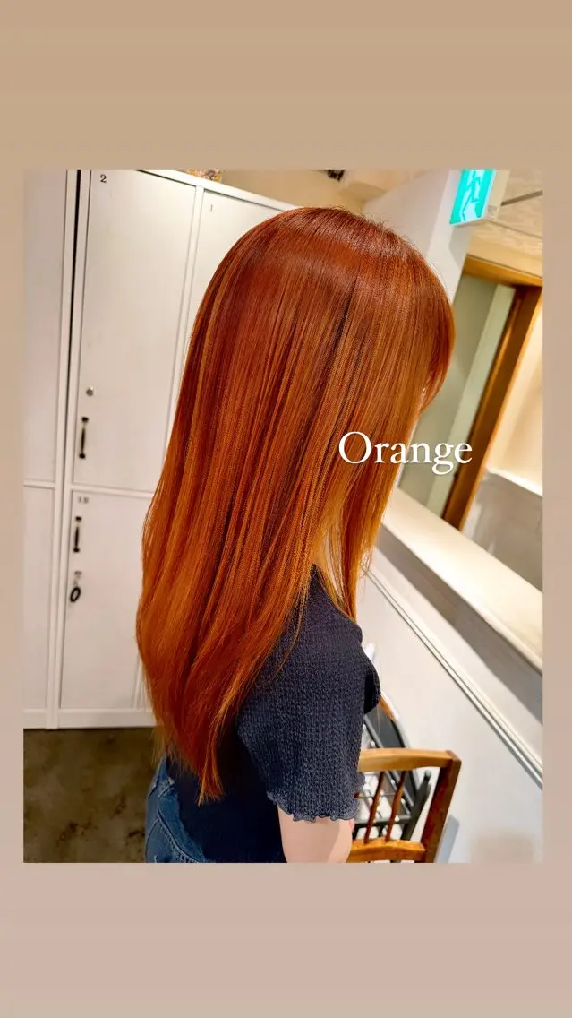 ロング カラー ブリーチ オレンジ カット ヘアカラー ハイライト/インナー /ブリーチ/レイヤーのヘアスタイル