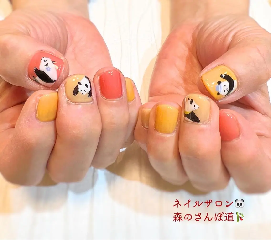 ネイル ハンドネイル ショートネイル 森のさんぽ道のネイルデザイン