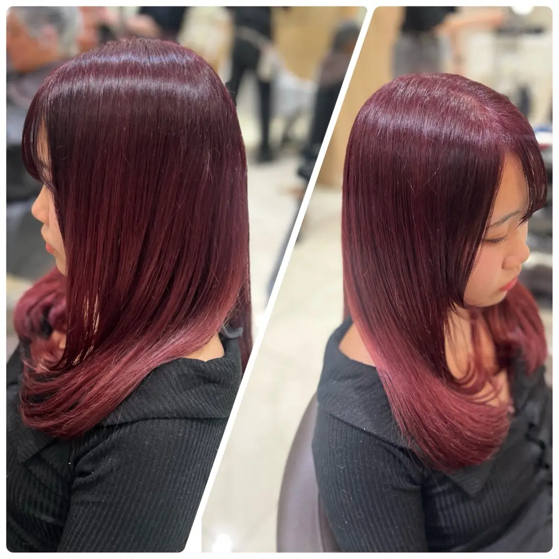 カラー ブリーチ レッドカラー ヘアカラー 中森 玲菜のヘアスタイル