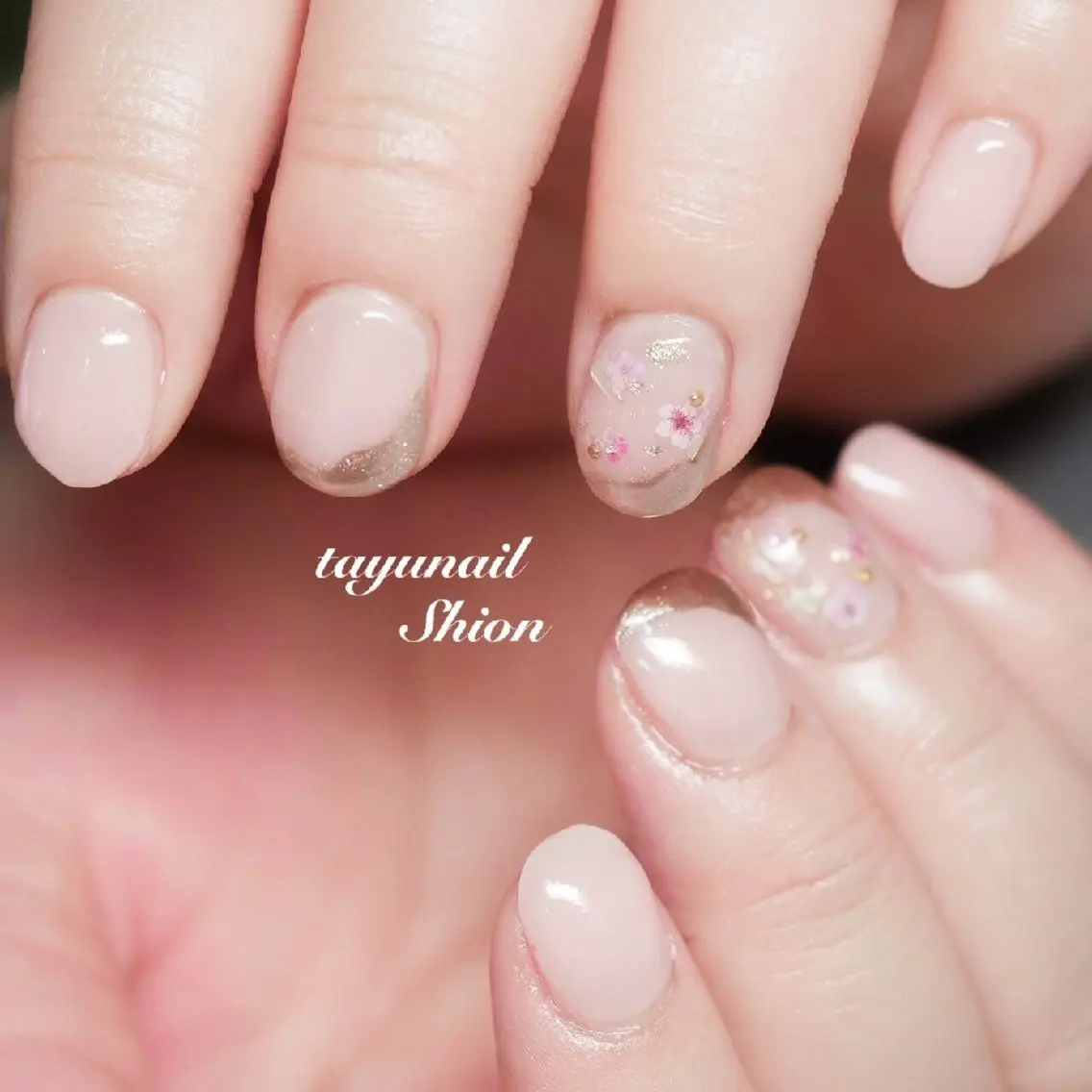 ネイル 桜ネイル ジェルネイル ミラーネイル パラジェル 春ネイル ネイルサロン 【たゆnail】のネイルデザイン