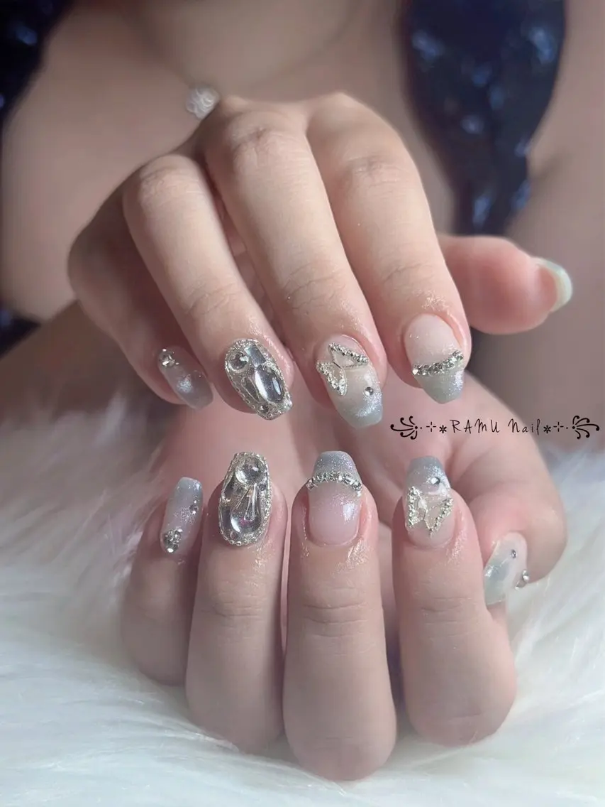 ネイル キラキラネイル マグネットネイル ミラーネイル ピンク 夏ネイル ハンドネイル RAMU Nail 恵比寿店のネイルデザイン
