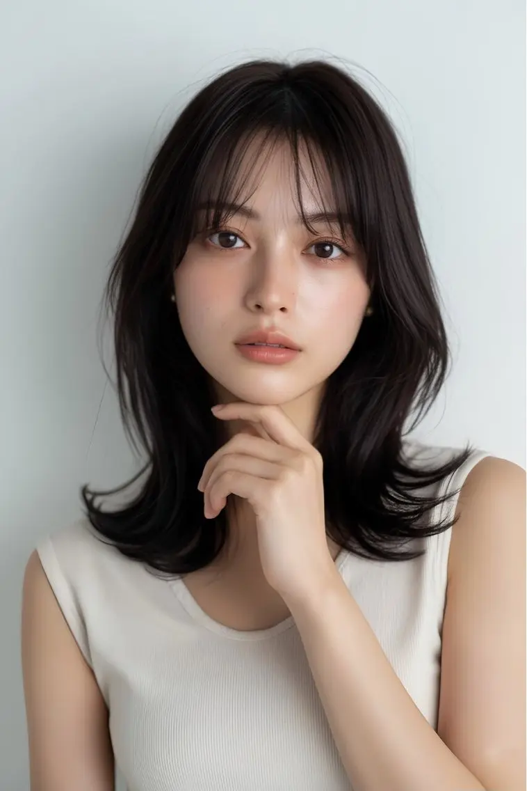 ミディアム ミディアムレイヤー くびれヘア ヨシンモリ 韓国風ヘア レイヤーカット 藤田大夢 /liberte高崎のヘアスタイル