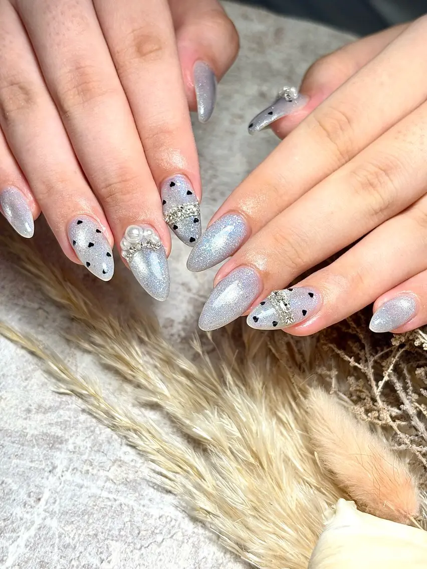 ネイル ブルー ドット ジェルネイル ハンドネイル Pooky nailsのネイルデザイン
