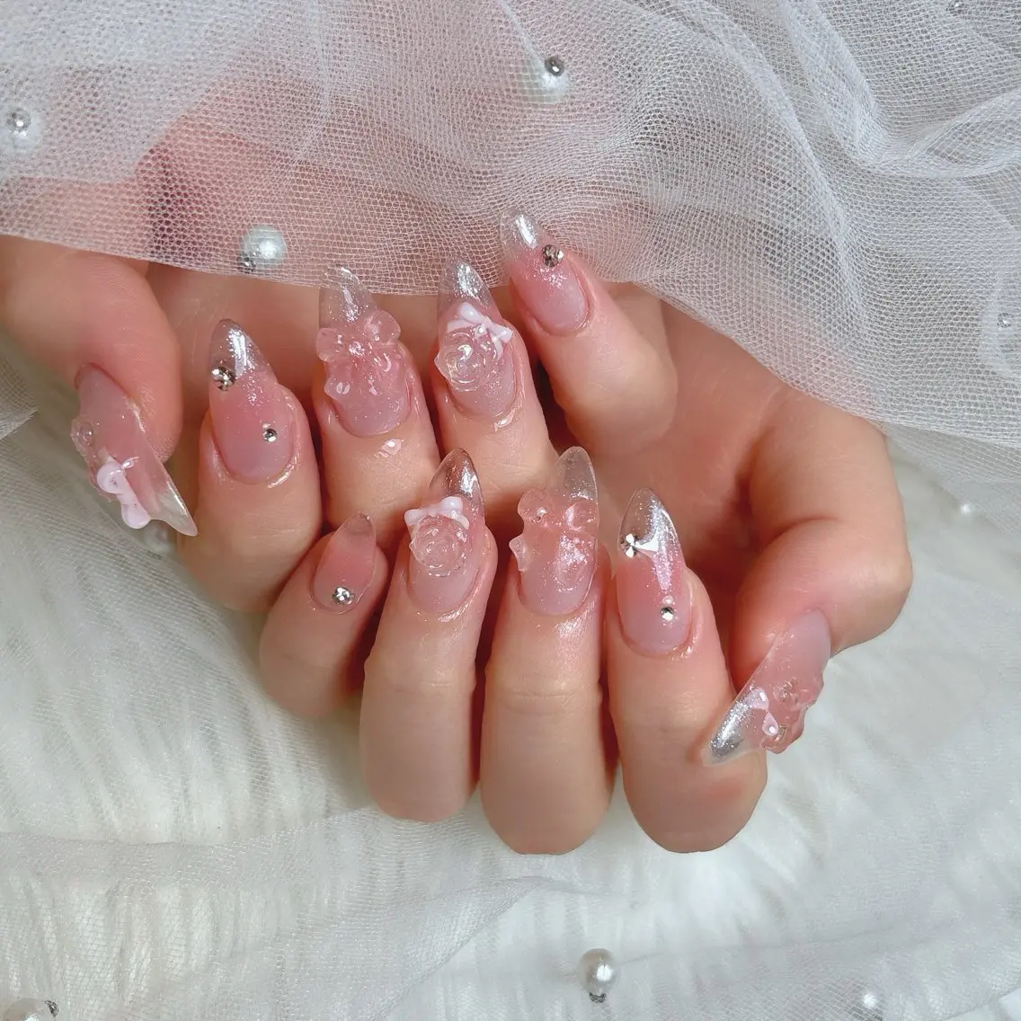 ネイル フレンチネイル ガラスフレンチ ピンク ブライダルネイル Sora NAILのネイルデザイン