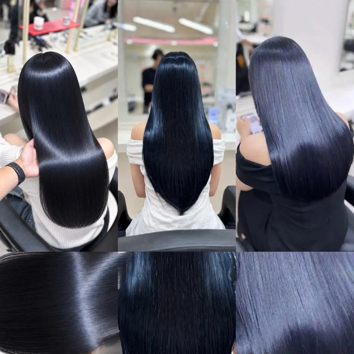 ロング ヘアカラー 暗髪×艶髪/縮毛矯正 ブルーブラック/池袋のヘアスタイル