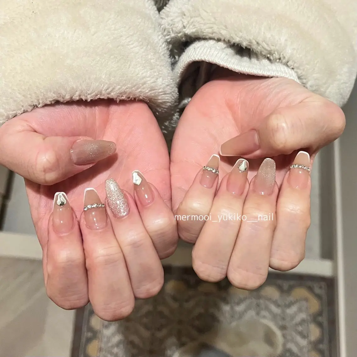 ネイル フレンチネイル ジェルネイル キラキラネイル 韓国ネイル マグネットネイル mermooi nailのネイルデザイン