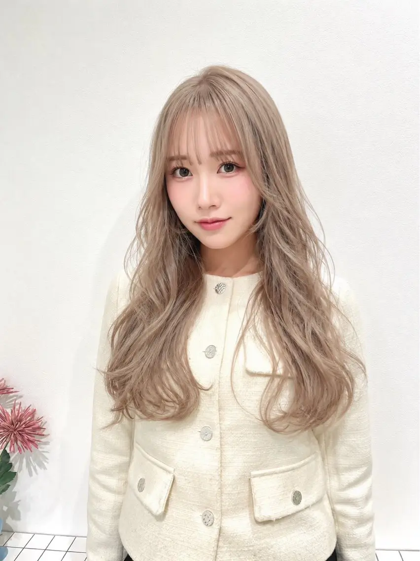ロング カラー ベージュカラー ミルクティーベージュ ヘアカラー トリートメント keshiki 大名のヘアスタイル