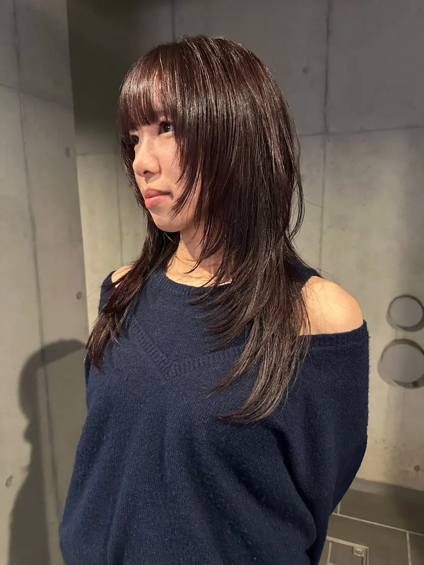 ロング カラー 顔まわりレイヤー ハッシュカット レイヤーカット ウルフカット カット ヘアカラー 似合わせウルフ/ レイヤー/山本祐輔のヘアスタイル