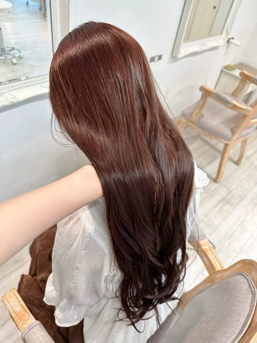 ロング カラー ブラウンカラー ピンクカラー ピンクブラウン 櫻坂ヘアメ美容師 すず花🌸のヘアスタイル