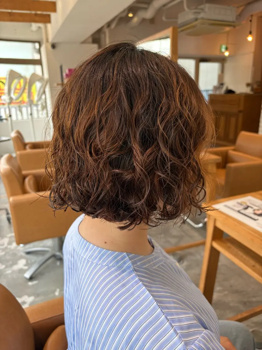 ショート ボブ カット パーマ トリートメント かお /綱島美容室 ✄﻿のヘアスタイル