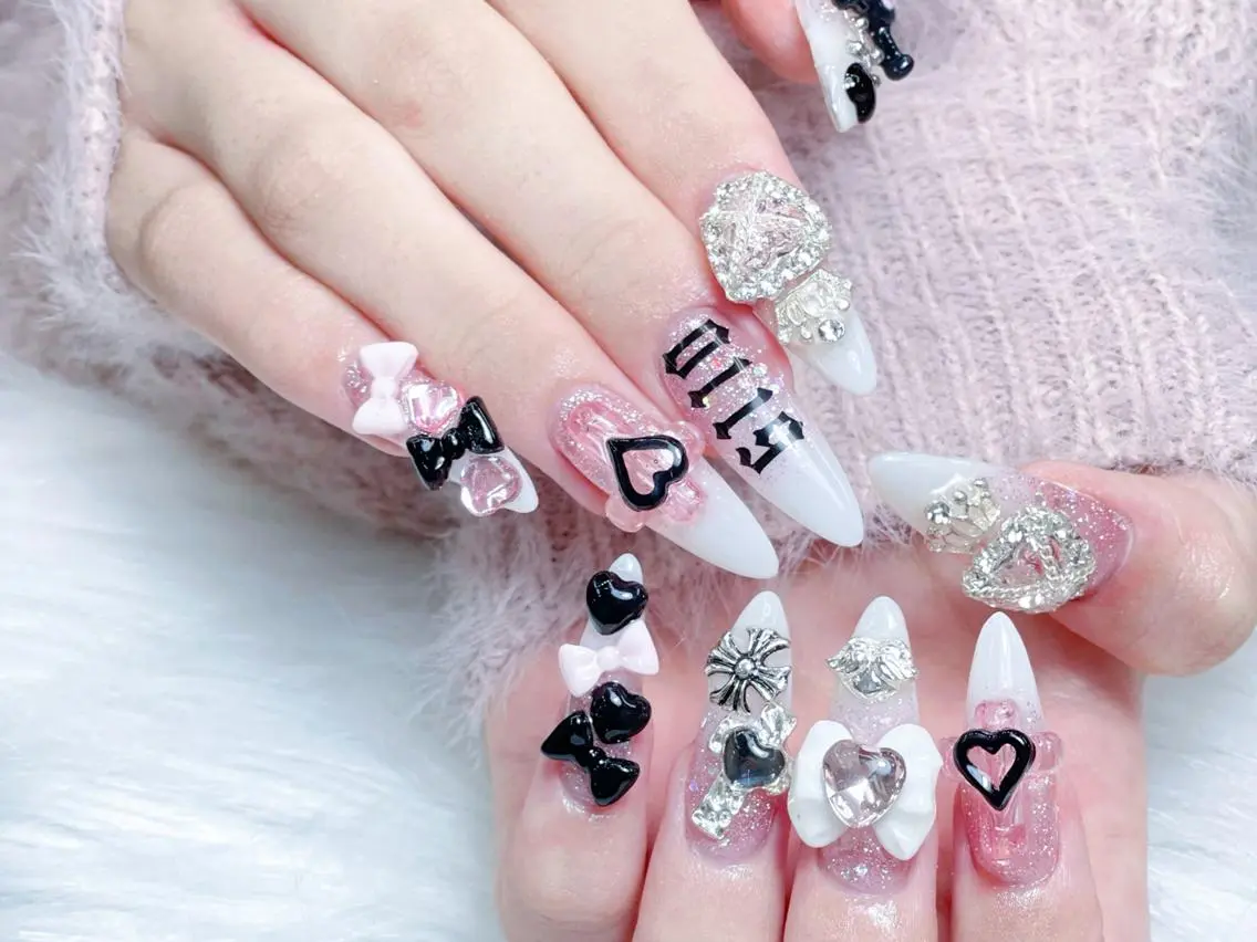 ネイル 成人式 大理石ネイル(マーブル) リボン 夏ネイル ネイルチップ Min Coco nailのネイルデザイン