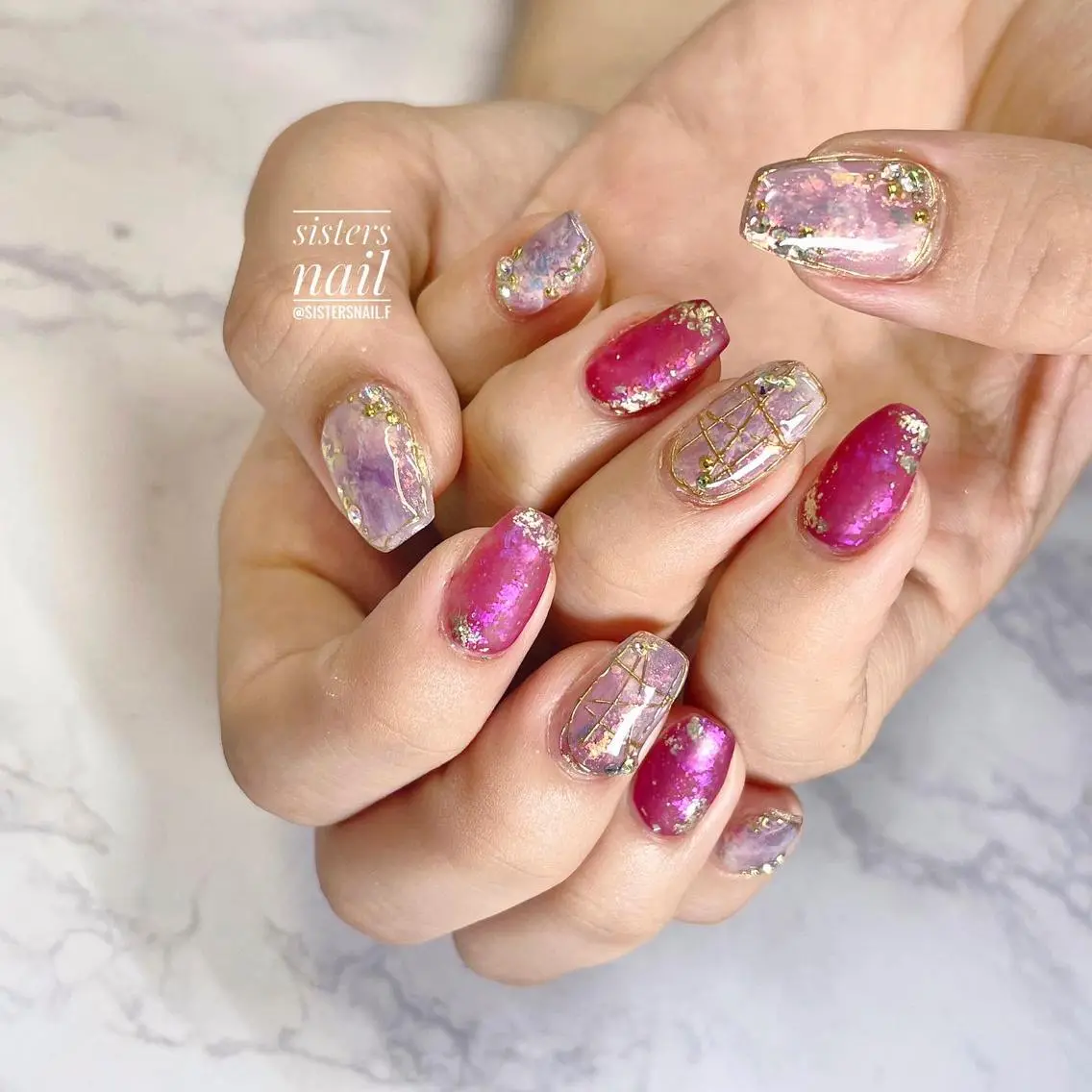 ネイル アートネイル キラキラネイル おそろいネイル マットネイル sisters nail.fのネイルデザイン