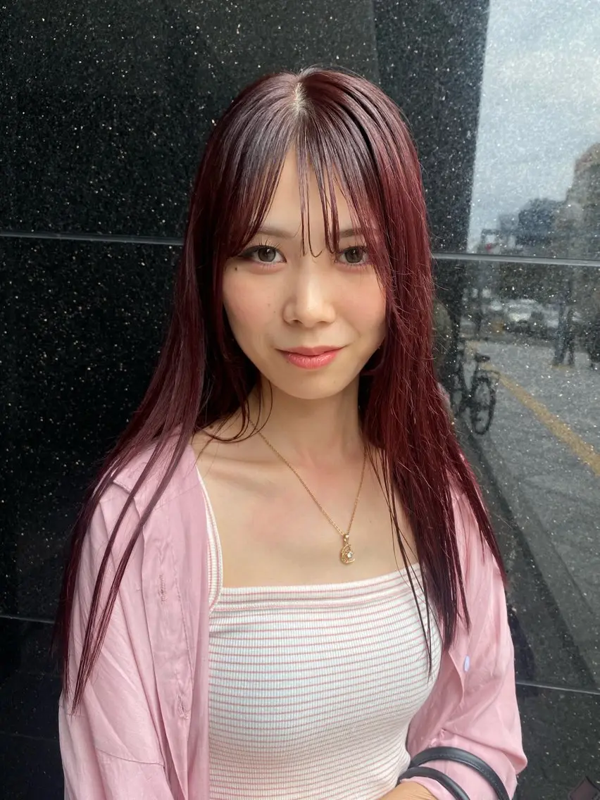 ロング カラー ブリーチ グラデーションカラー レッドカラー 増井 彩乃のヘアスタイル