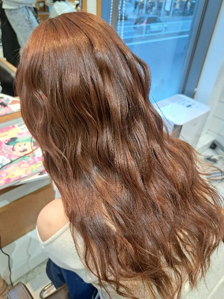 カラー ロング ベージュカラー ダブルカラー オレンジ オレンジベージュ ヘアカラー MIYU/透明感 渋谷/ベージュカラーのヘアスタイル