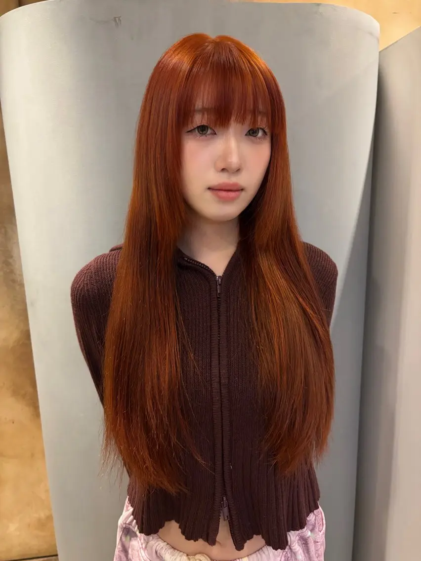 ロング カラー ブリーチ ブリーチなしカラー オレンジ lot れののヘアスタイル