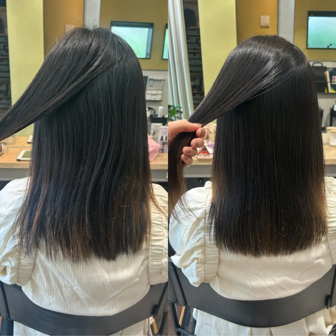 セミロング パーマ 髪質改善 ストレートパーマ カット 縮毛矯正 トリートメント hubhair レイヤー/透明感のヘアスタイル