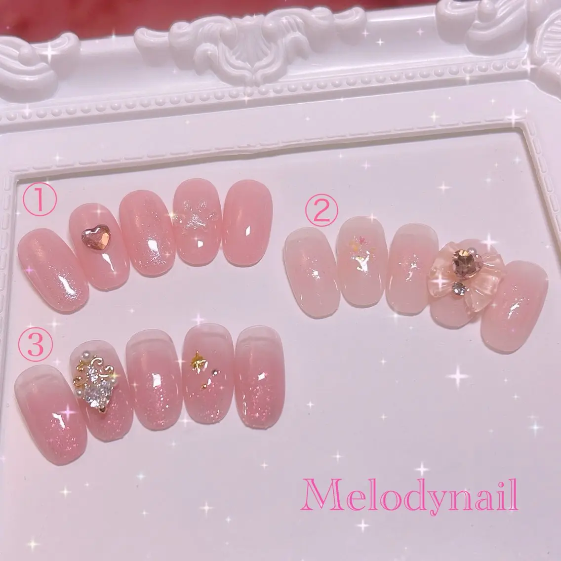 ネイル チークネイル ラメ(グリッター) ピンク ハンドネイル Melody nailのネイルデザイン