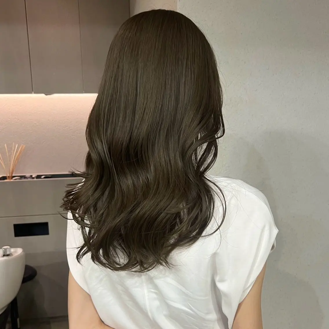 セミロング カラー カット ヘアカラー トリートメント akane/オリーブ /ボブパーマのヘアスタイル