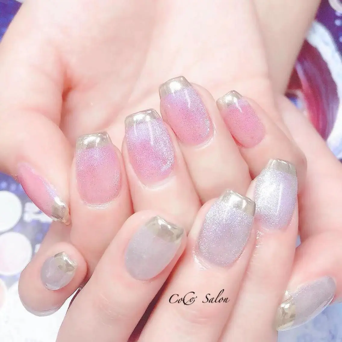 ネイル オーロラネイル フレンチネイル マグネットネイル ミラーネイル ピンク CoCoSalon ネイル/まつ毛予約のネイルデザイン