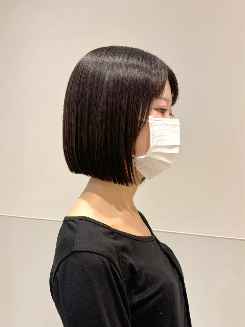 ショート カラー パーマ ヘアアレンジ メンズ 切りっぱなしヘアボブ ミディアムヘアRYOのヘアスタイル