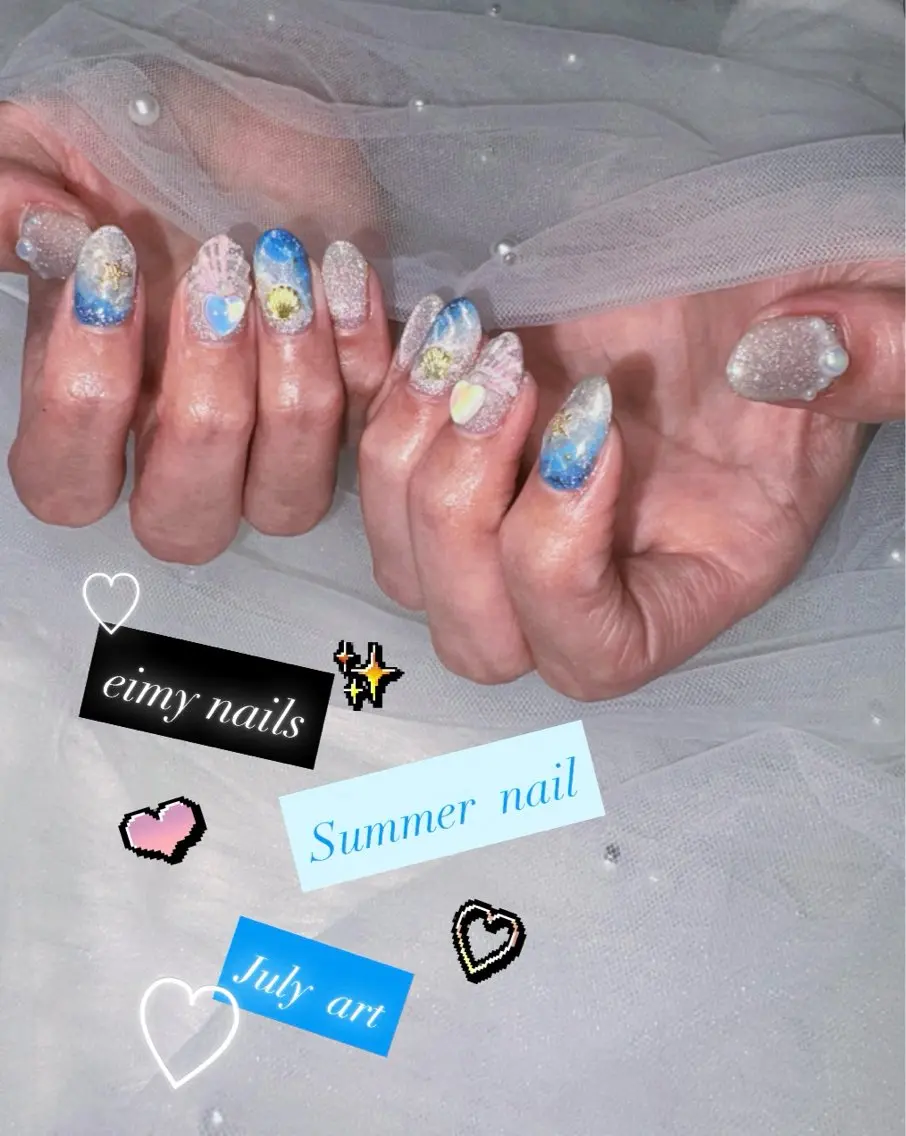 ネイル アートネイル フラッシュネイル グラデーション ハート ラメ(グリッター) ハンドネイル eimy nails♡のネイルデザイン