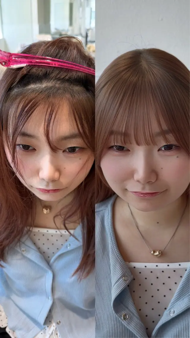 ロング カット ヘアカラー パーマ トリートメント 表参道小顔カット前髪 割れ改善クロスパーマのヘアスタイル