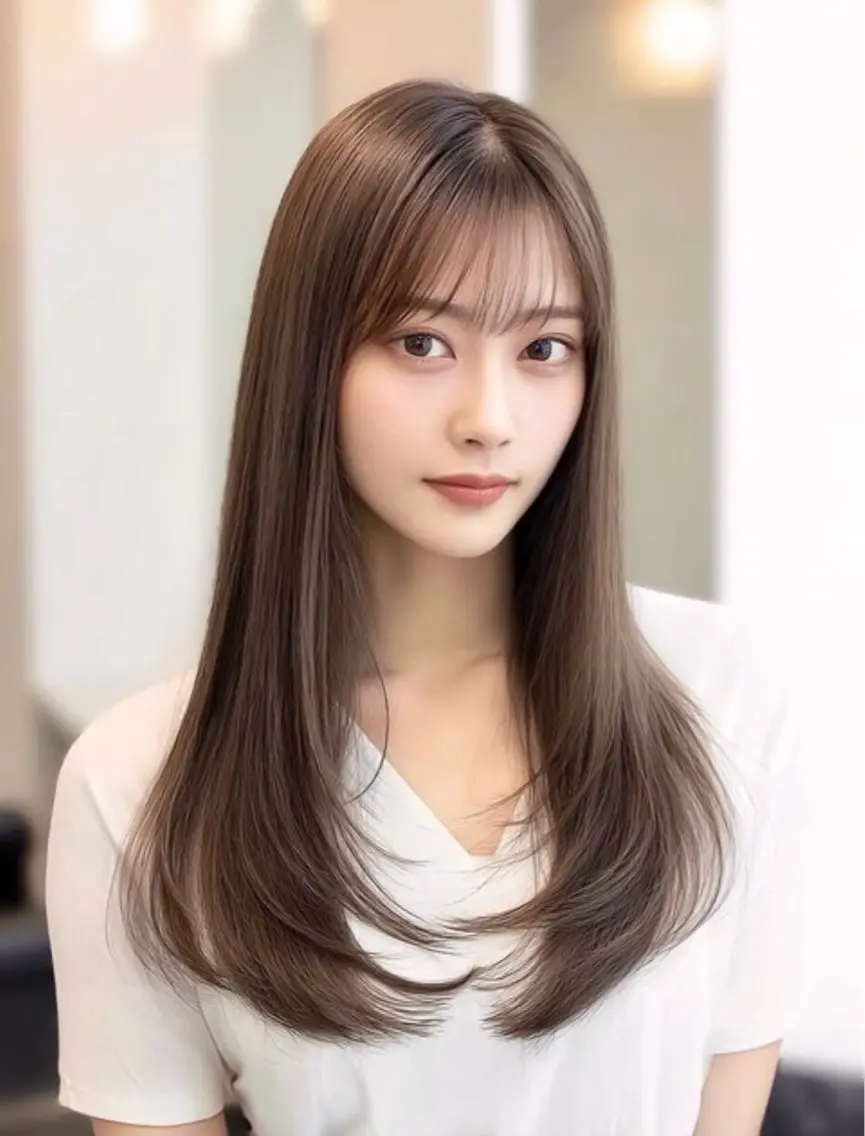 ロング カラー カット ヘアカラー トリートメント ヘッドスパ ヘアセット ️韓国ヘア/レイヤー カットYūka❤️のヘアスタイル
