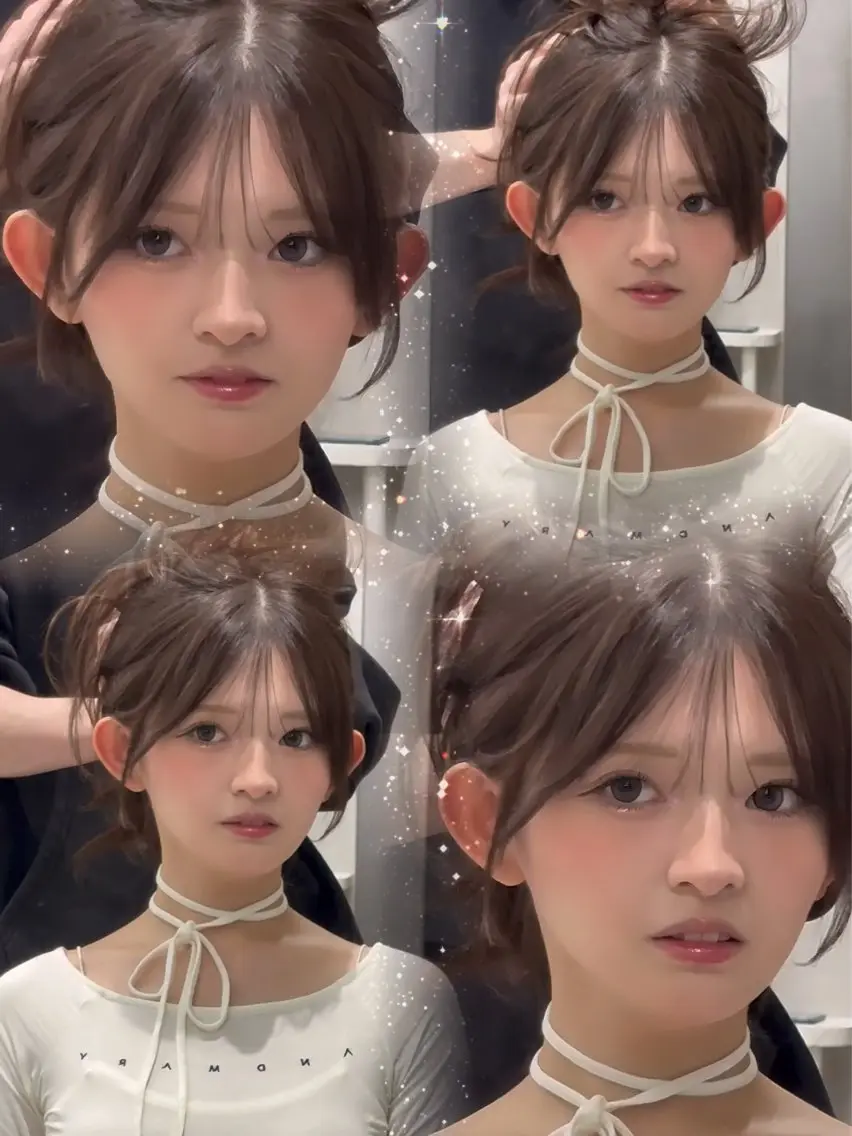 ロング シースルーバング 韓国ヘア レイヤーカットのヘアスタイル