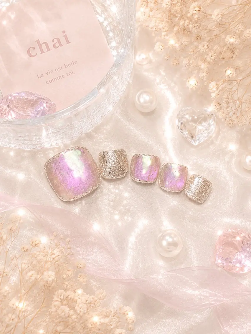 ネイル オーロラネイル フットネイル ジェルネイル 韓国ネイル ラメ(グリッター) フットネイル chai nail _ai📍鶴橋のマツエク・マツパデザイン