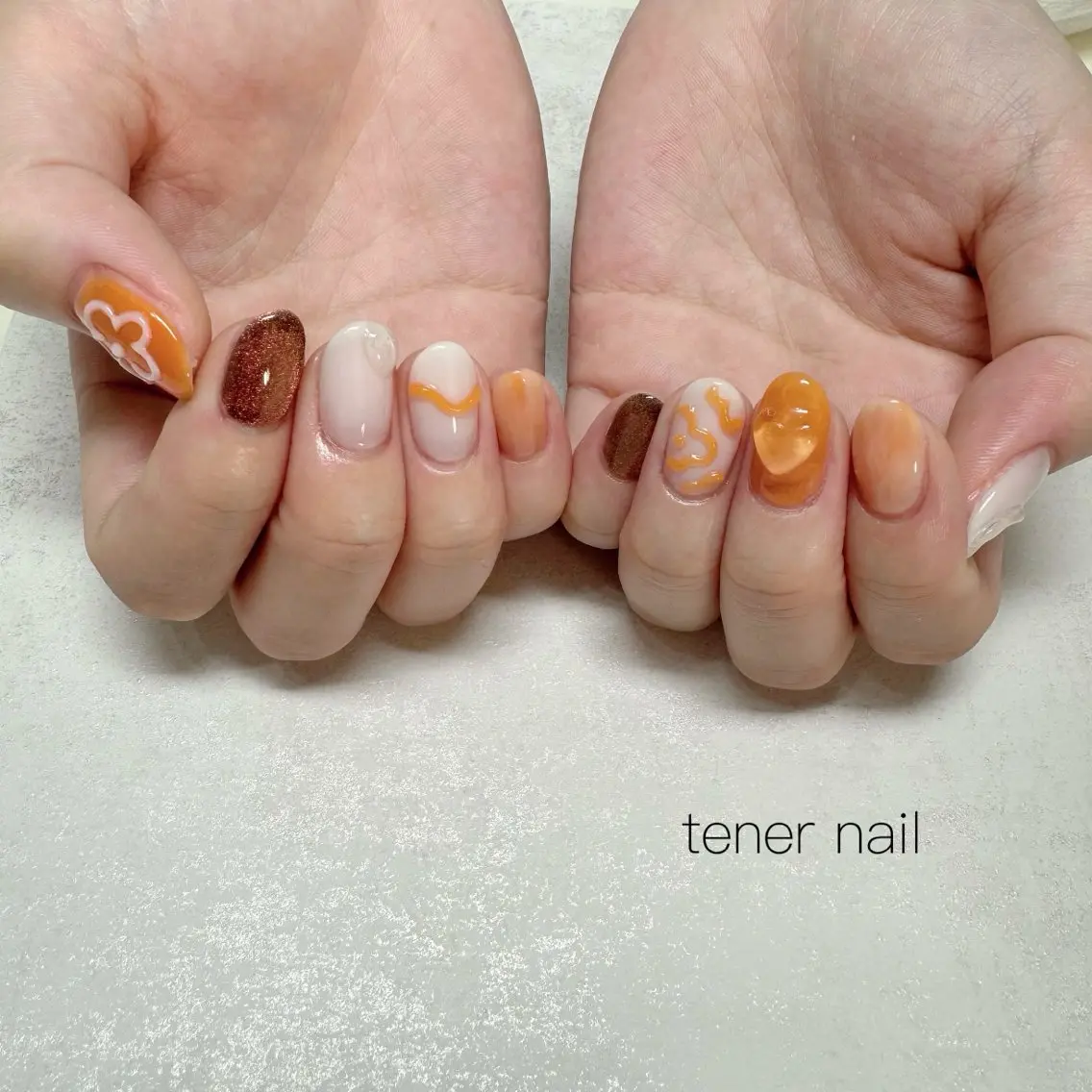 ネイル オレンジ ぷっくりネイル ハンドネイル テネルネイル tener nailのネイルデザイン