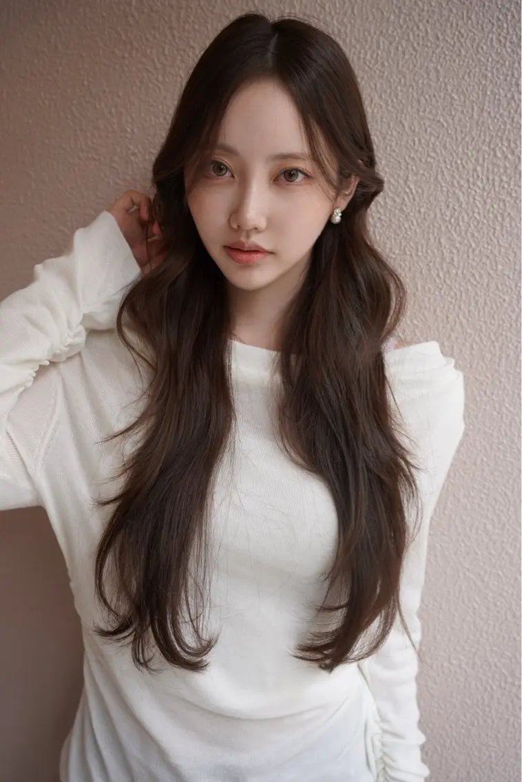 ロング 韓国風ヘア レイヤーカット カット ヘアカラー トリートメント 髪質改善/美髪矯正 /高田馬場/Renのヘアスタイル