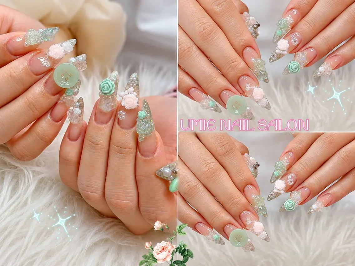 ネイル フットネイル フレンチネイル ジェルネイル ガラスフレンチ マグネットネイル UMIE NAIL SALONのネイルデザイン