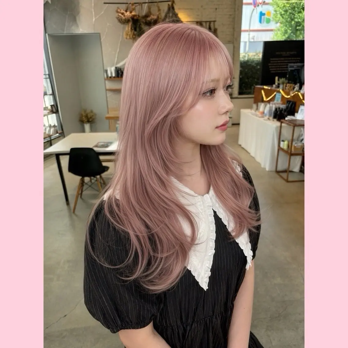 ミディアム カラー ピンクカラー レイヤーカット ユナイテッド ビューティー西金沢のヘアスタイル