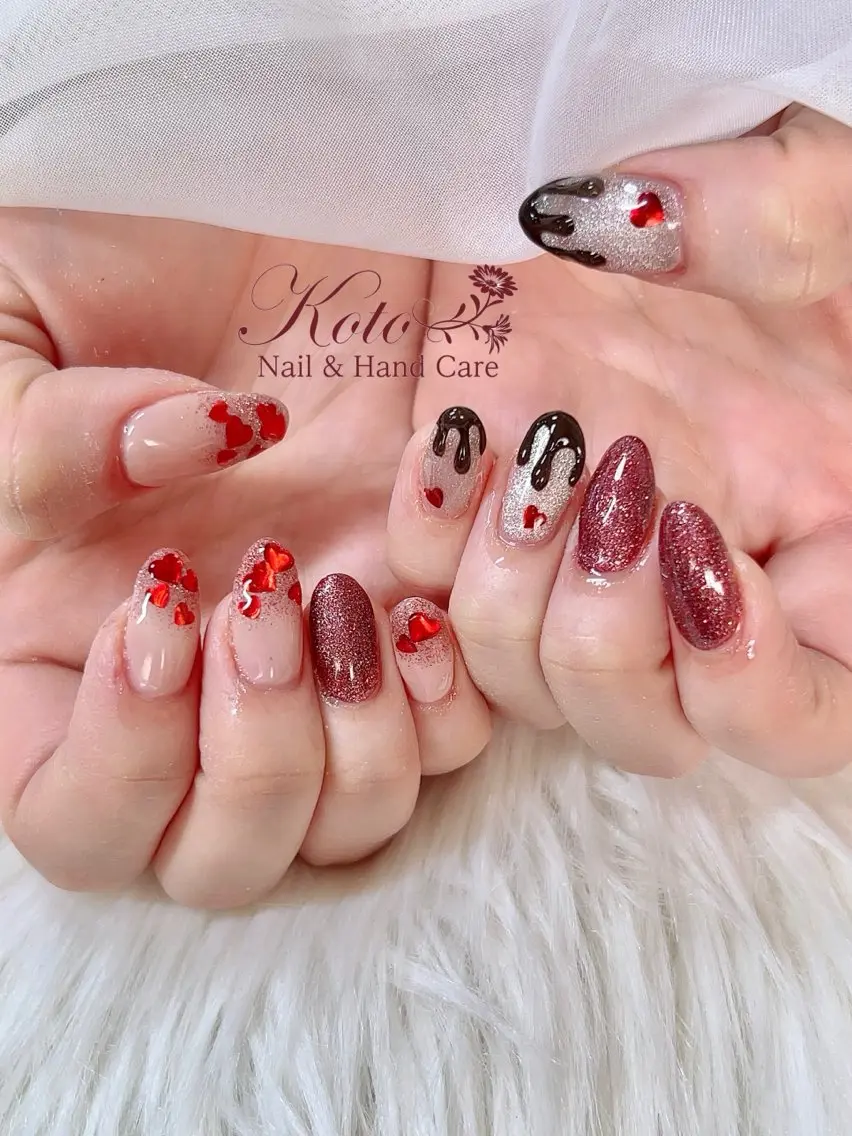 ネイル 長さ出し ジェルネイル 持ち込み ニュアンスネイル 赤色 ハンドネイル Nail Salon KOTOのネイルデザイン