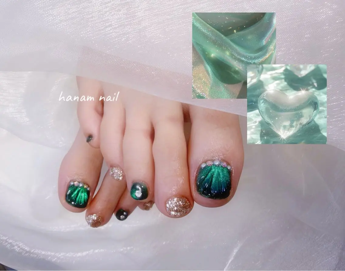 ネイル フットネイル フットネイル hanam nail 🌿🩵ハナムネイルのネイルデザイン