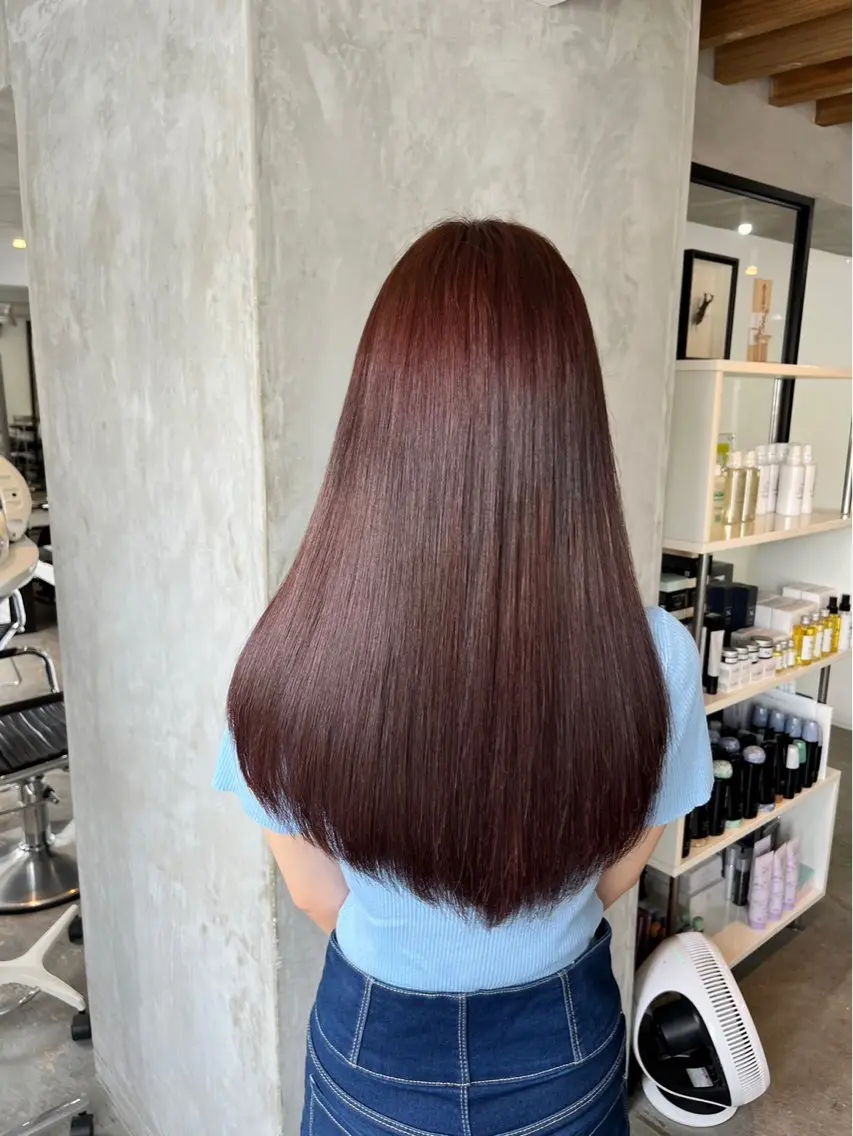 ロング 縮毛矯正 センターパート/ニ ュアンスパーマのヘアスタイル
