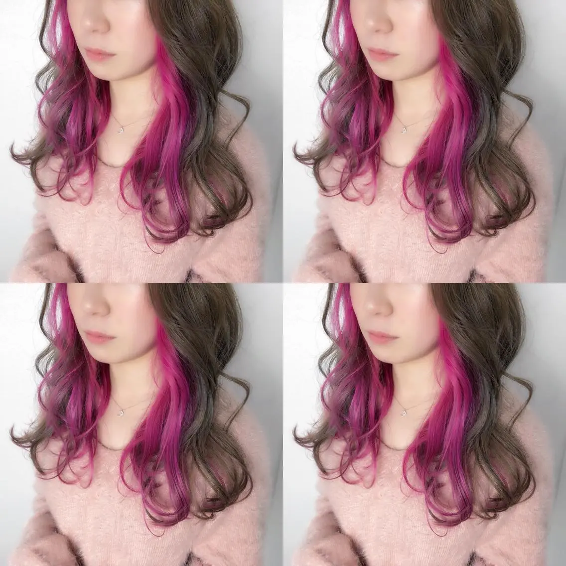 セミロング カラー ブリーチ グレージュ インナーカラー ピンクカラー あさだ しゅうたろうのヘアスタイル