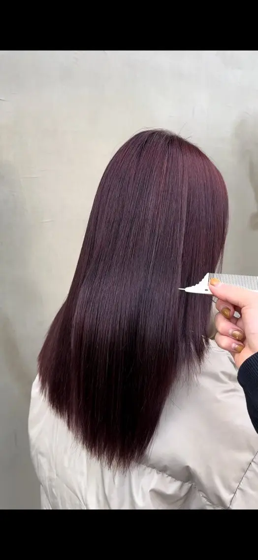 ロング カラー ブリーチ ボルドーカラー ブリーチなしカラー 各務原/カラー/ブリ ーチお任せください！のヘアスタイル