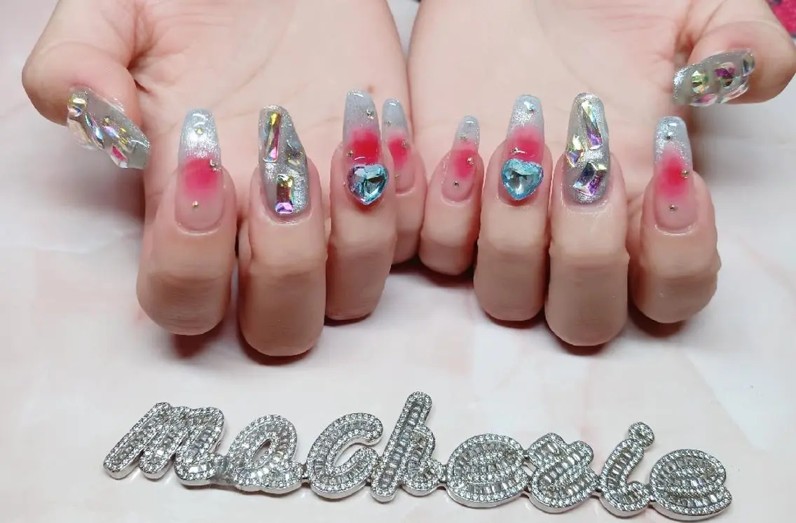ネイル ブルー チークネイル フレンチネイル マグネットネイル マグネットフレンチ ハンドネイル Nail Salon macherieのネイルデザイン