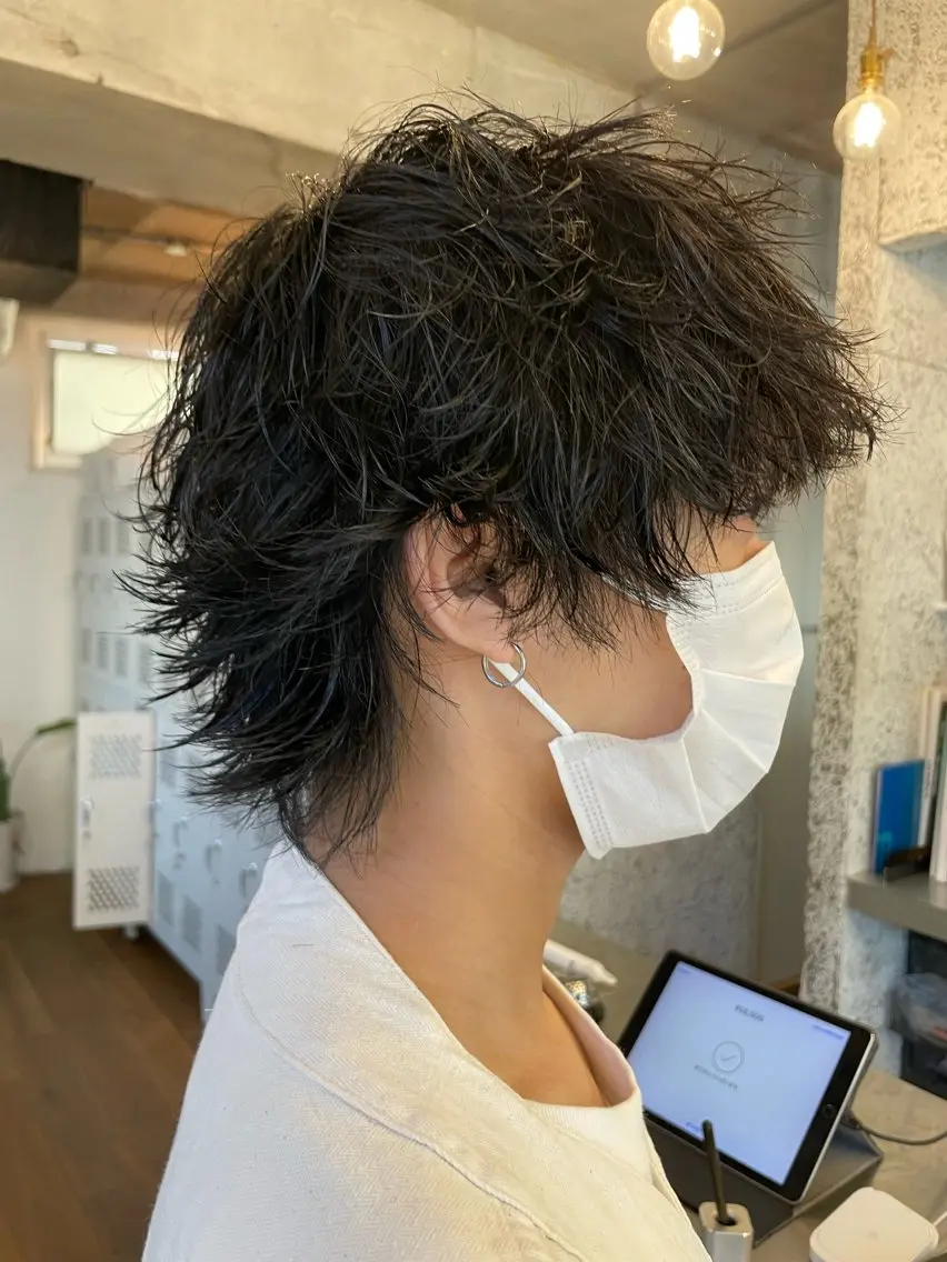 メンズ メンズパーマ メンズウルフカット ウルフカット 匠メンズショート✖️ アップバングNoroのヘアスタイル
