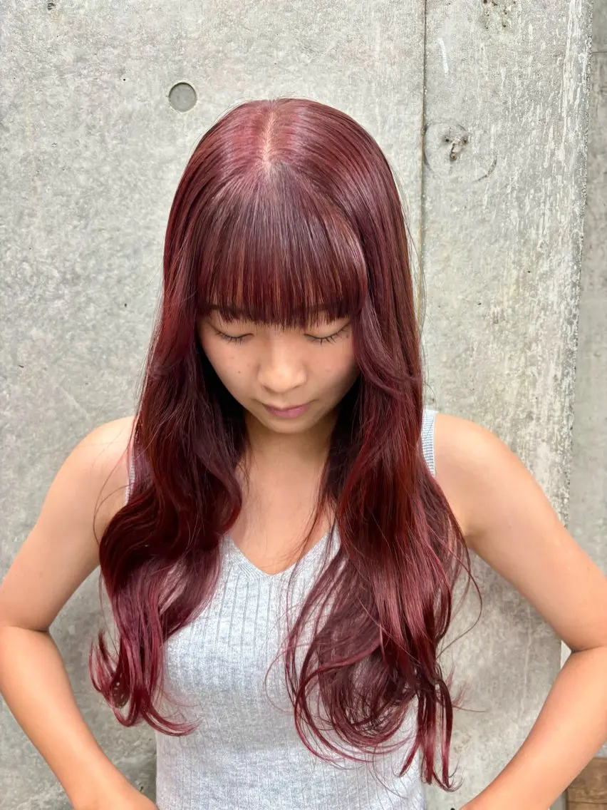 ロング カラー ブラウンカラー ピンクカラー ピンクブラウン ヘアカラー トリートメント すぐ巻ける縮毛矯正 🍀勝倉　麗のヘアスタイル