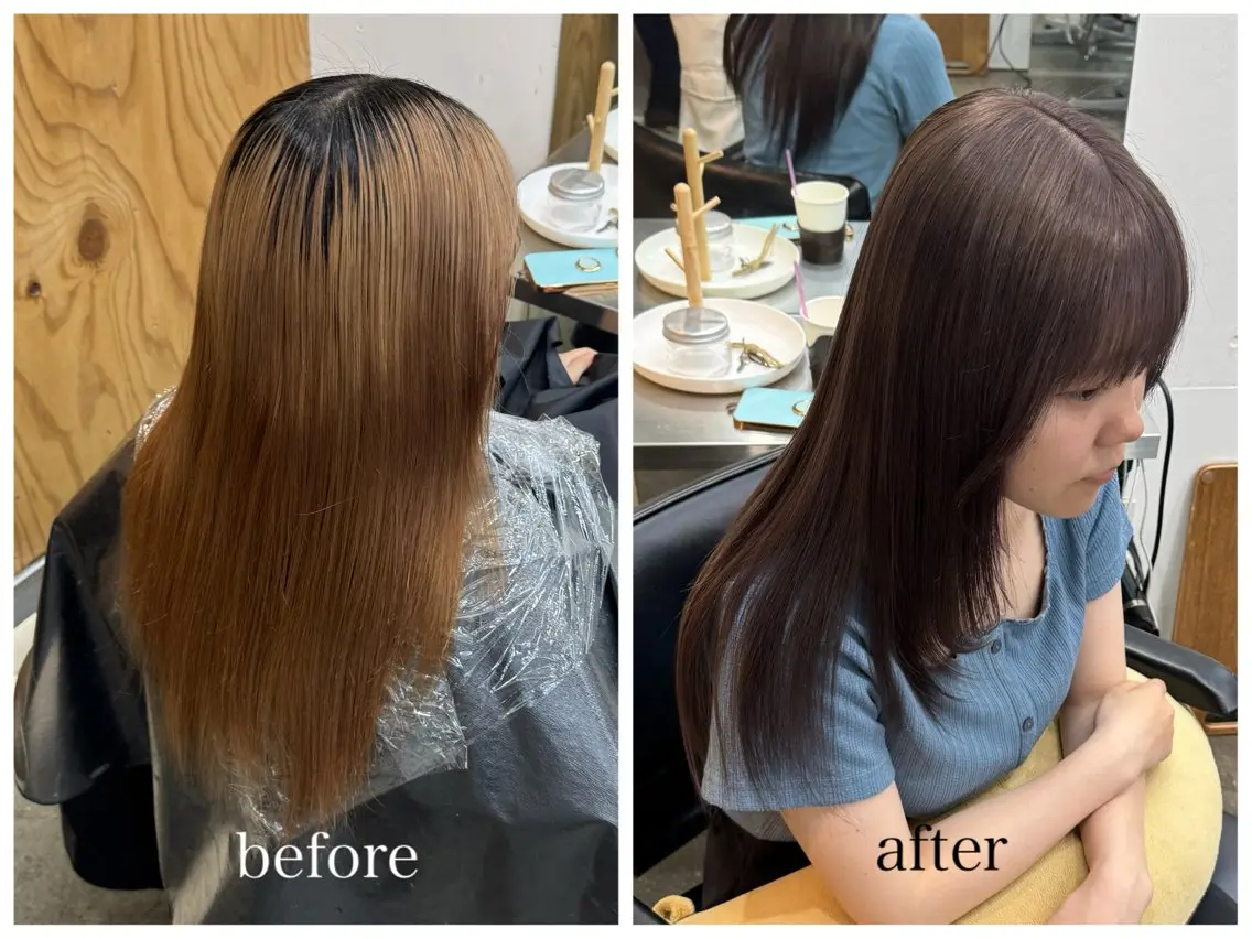 ロング カラー ブリーチ 透明感カラー グレージュ 新宿 似合わせカラー HINAのヘアスタイル