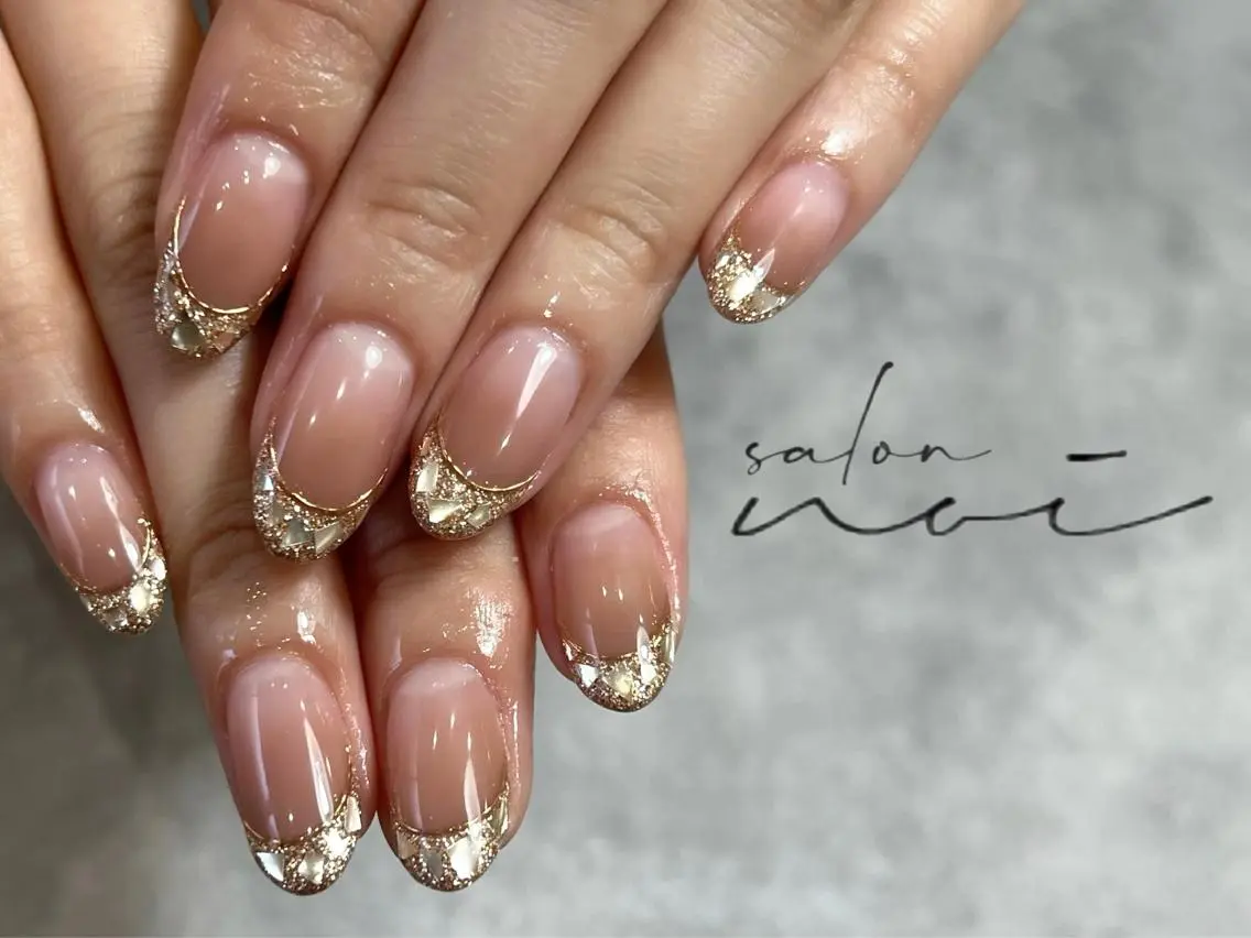 ネイル ブラウン フレンチネイル ガラスフレンチ ハンドネイル salon noiのネイルデザイン