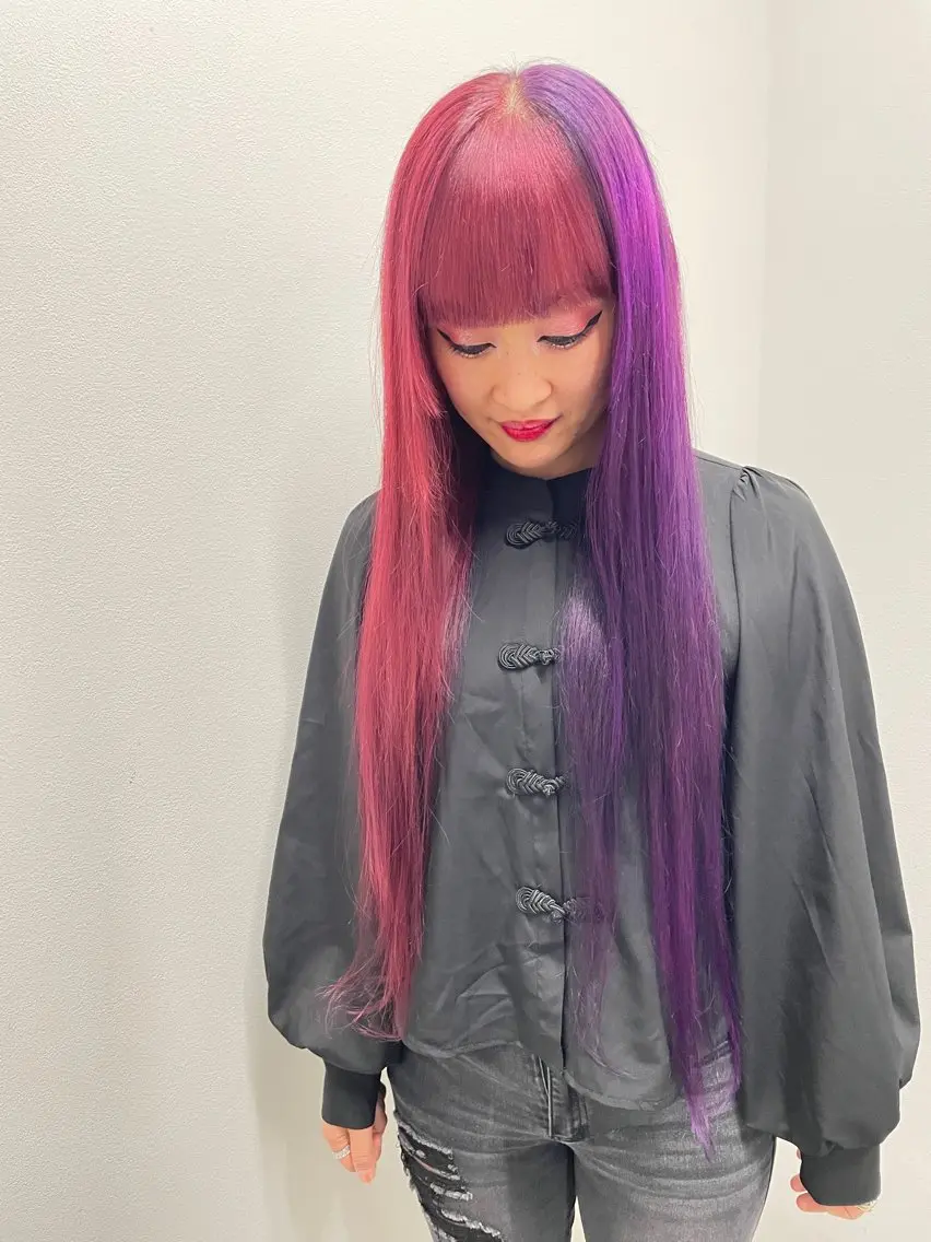 ロング カラー レッドカラー ヘアカラー トリートメント 末石 智のヘアスタイル