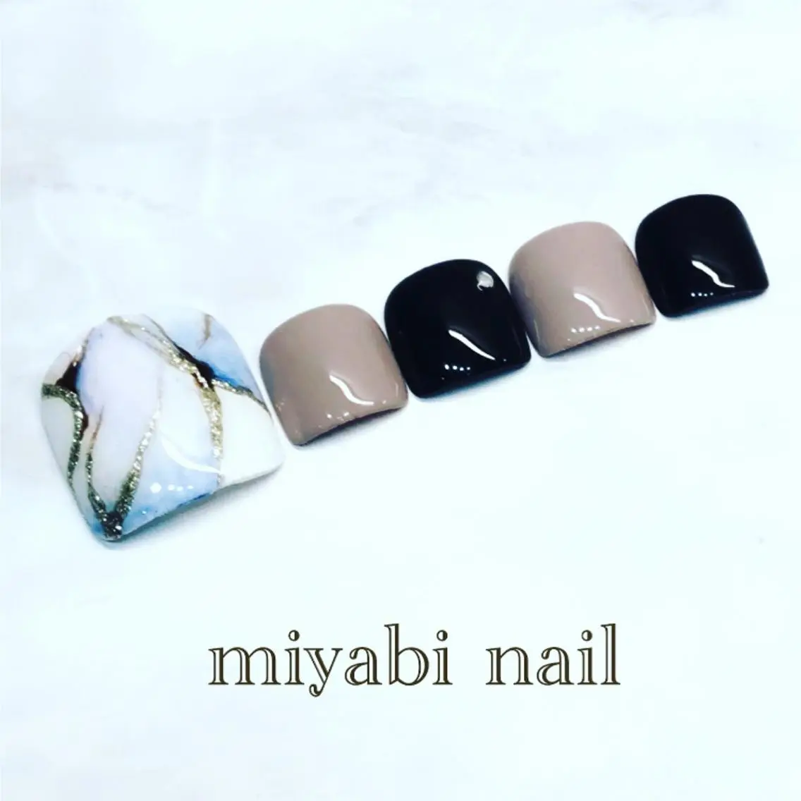 ネイル アートネイル フットネイル 大理石ネイル(マーブル) 持ち込み ストーンネイル miyabi nail 桂川駅近くのネイルデザイン