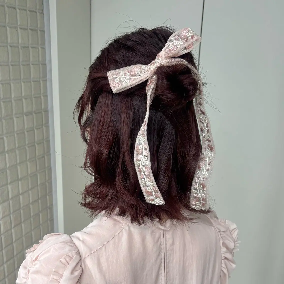 ヘアアレンジ ハーフアップ 銀座：似合わせカラー オリーブ🫒アレンジのヘアスタイル