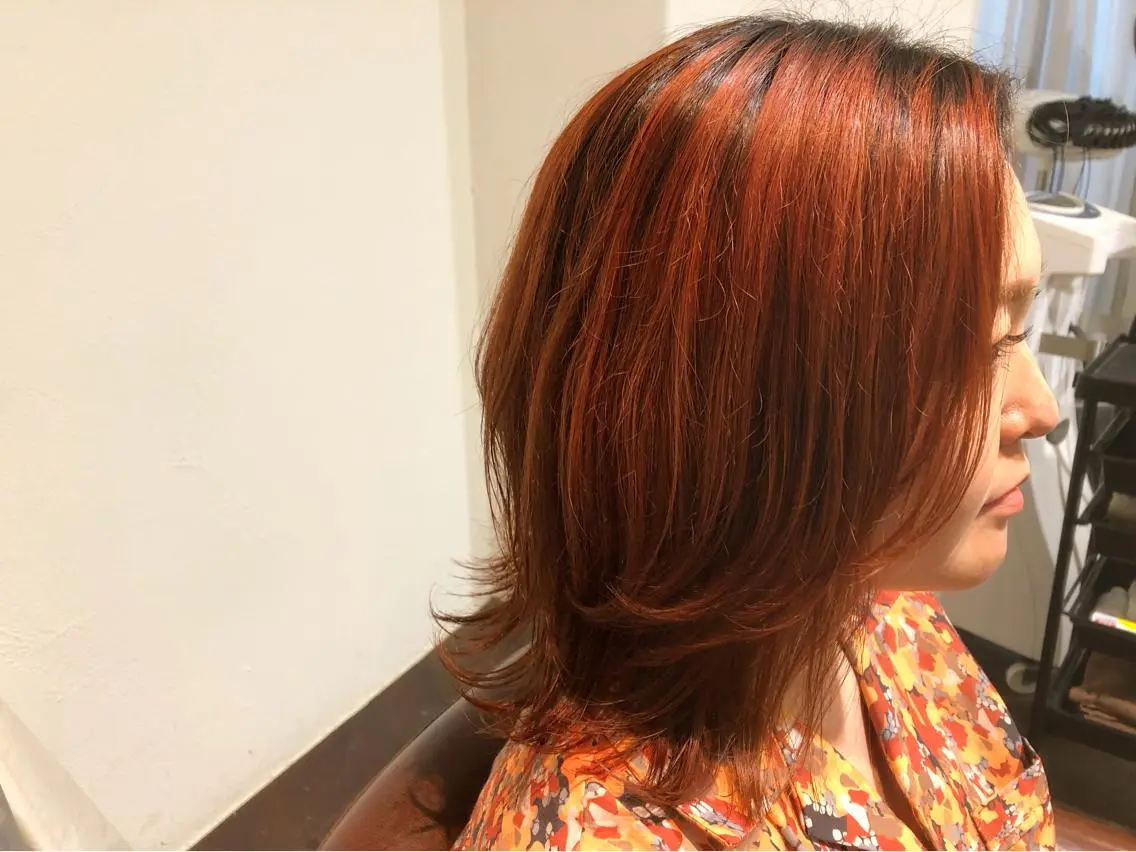 ミディアム カラー 黒髪 ブリーチ ウルフカット ヘアカラー トリートメント パ ルのヘアスタイル