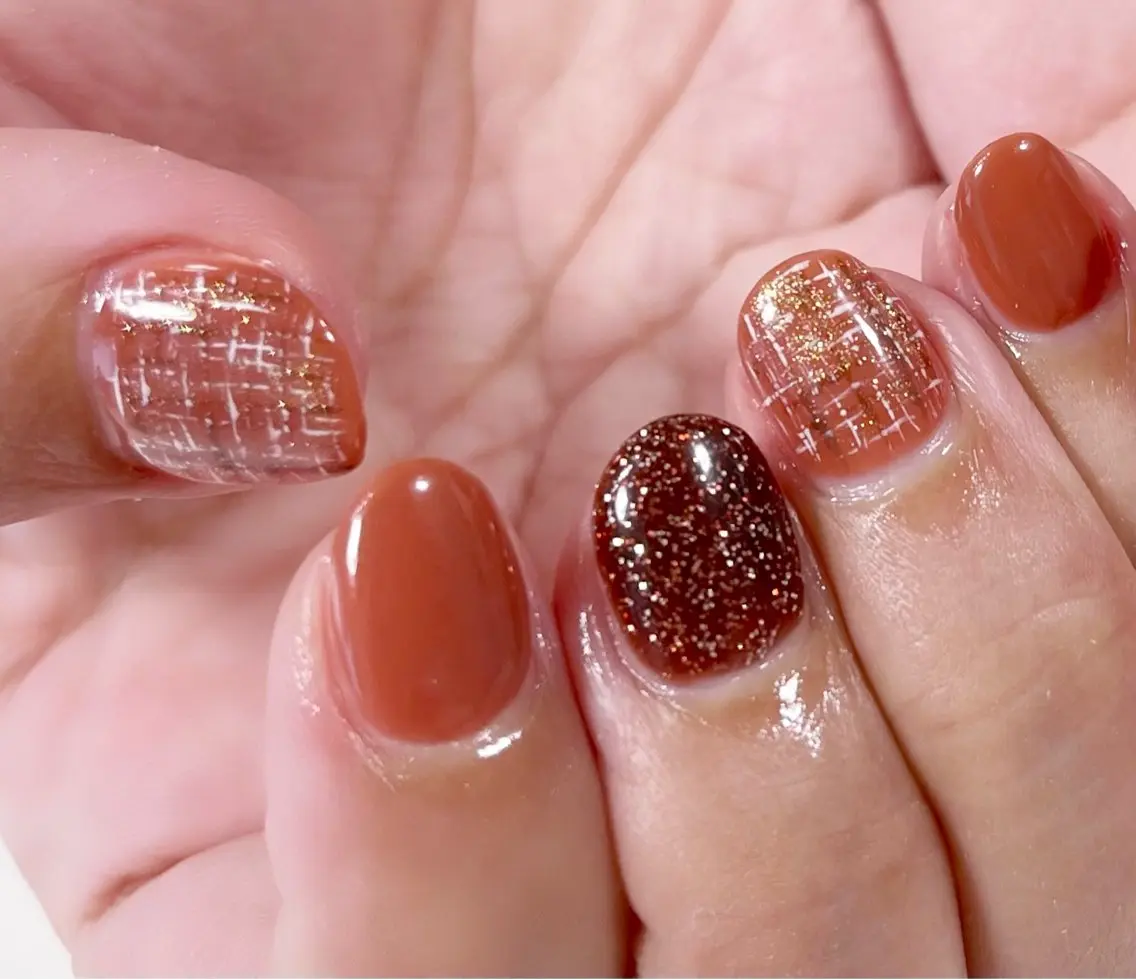 ネイル ツイードネイル ハンドネイル knail ＊RISA°.・のネイルデザイン